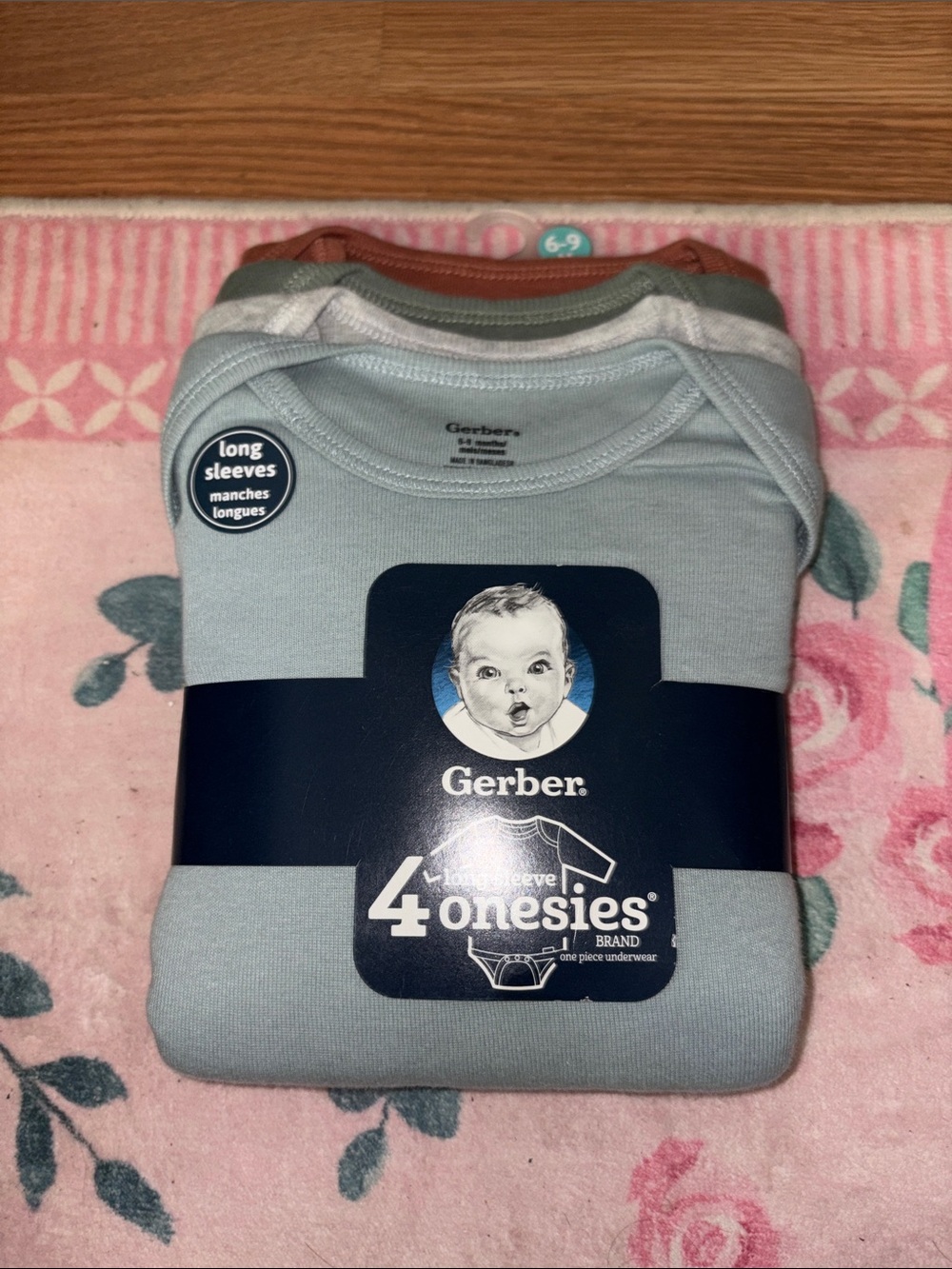Gerber Light Blue Long Sleeve Baby Onesies 4-Pack